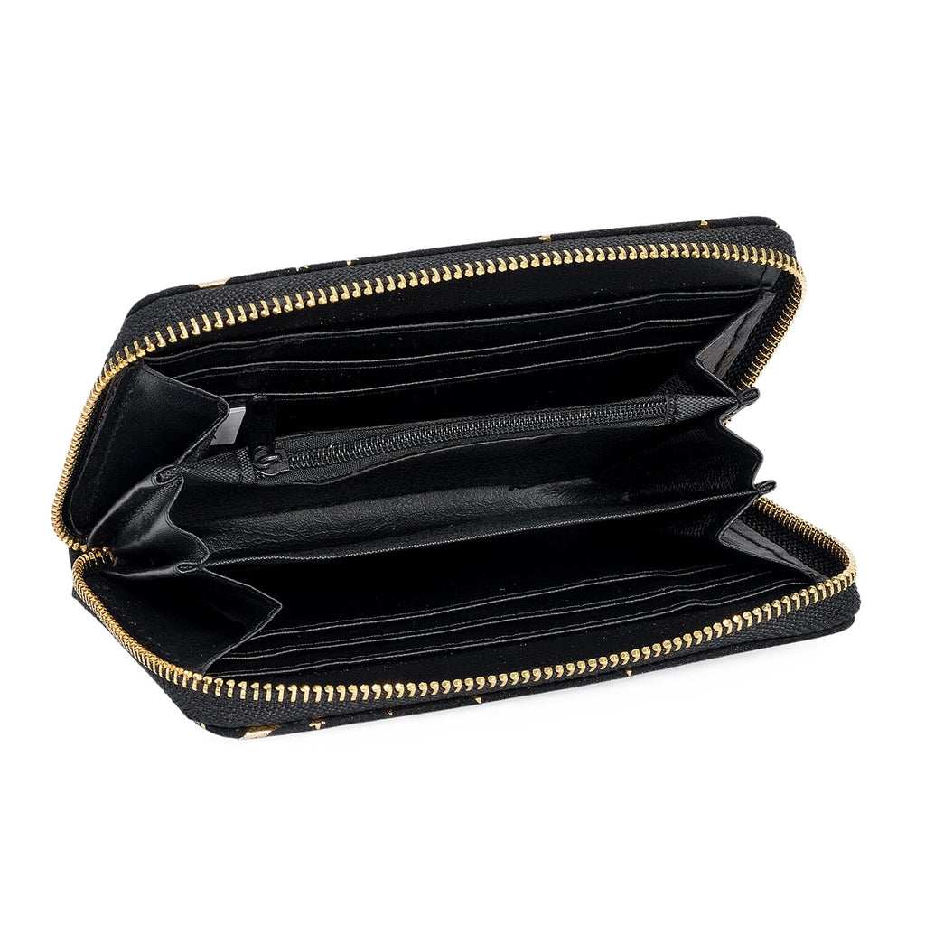 Coastal Gold Star Foil Print Zip-Around Wallet - Black