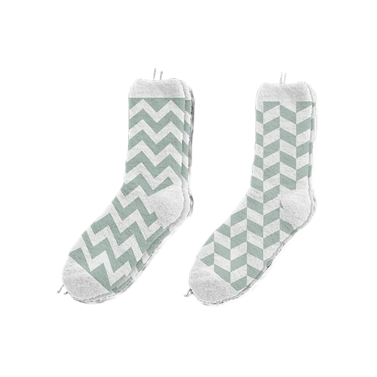 Pack of 2 - Ladies Wave Print Cosy Socks (Size UK 4-8) - White - Green 8300538 0