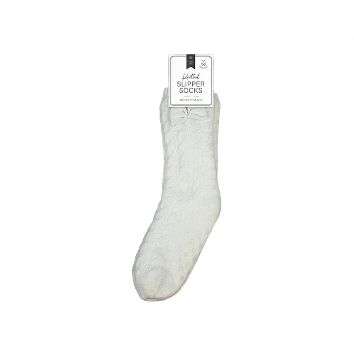 THE IDEAL GIFT- Farley Mill Cable Knitted Warm Slipper Socks with Anti Slip PVC Gripper Dots For Stability (Size UK 3-7) - White 8300432 0