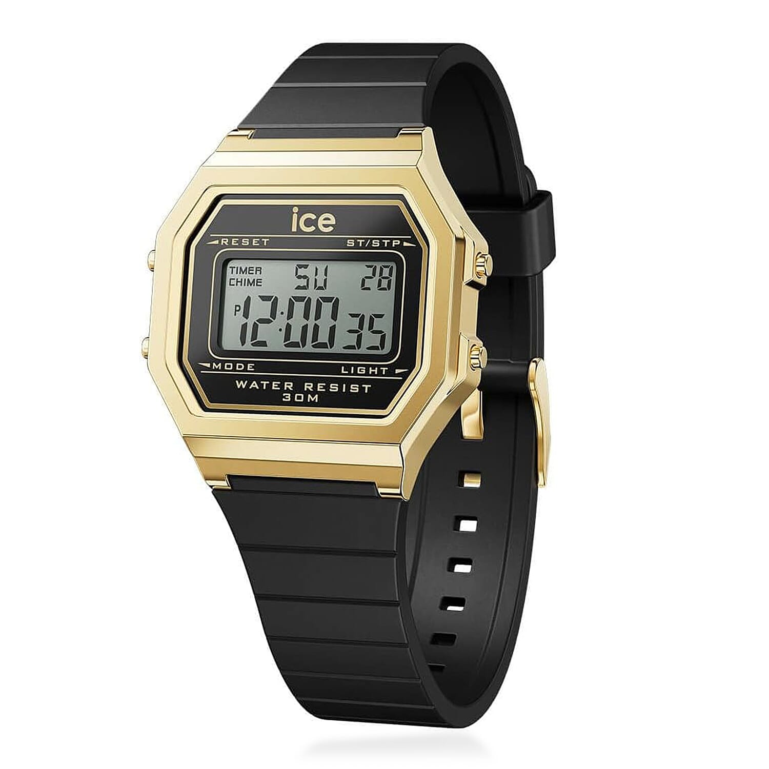 Ice Digit Retro Quartz Movt. 3ATM Water Resistance Grey Dial with Gold Colour Stainless Steel Case Unisex Watch with Black Silicone Band 8103760 0
