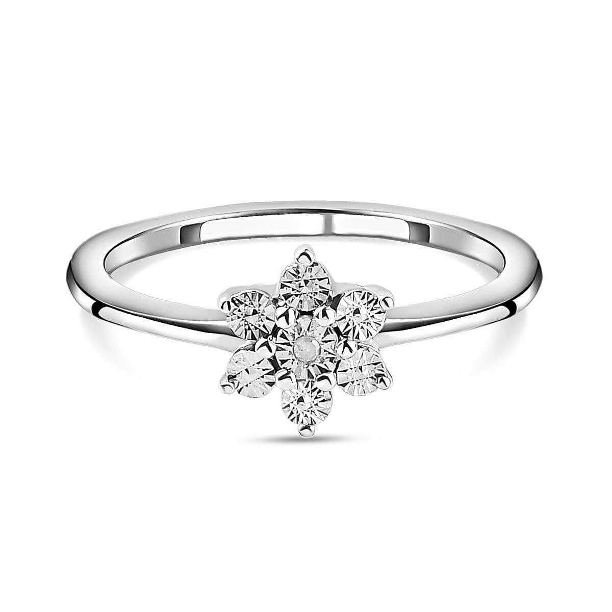 Diamond Floral Ring in Platinum Overlay Sterling Silver 7441481 7