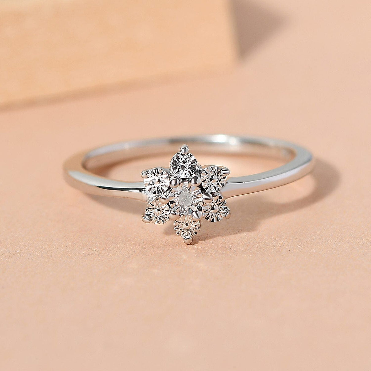 Diamond Floral Ring in Platinum Overlay Sterling Silver 7441481 8