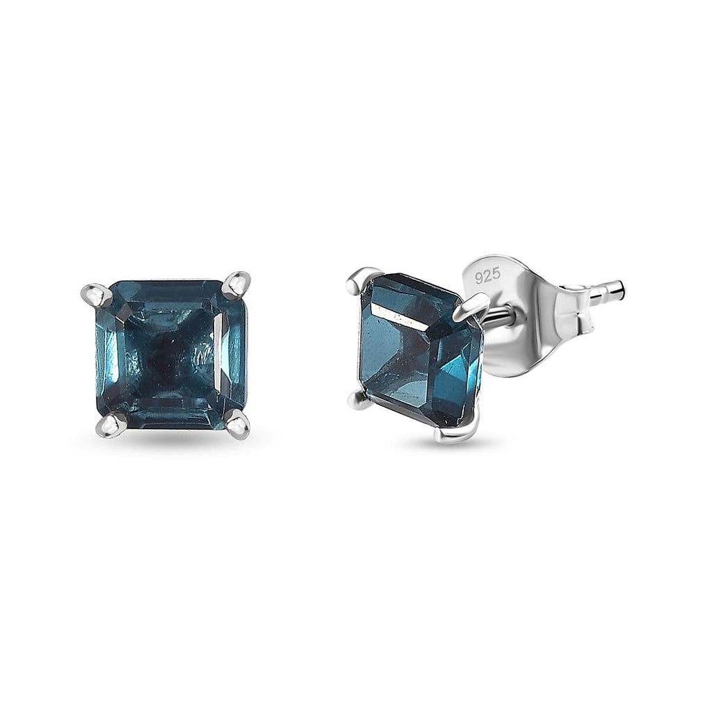 Indicolite  Quartz Solitaire Stud Earrings in Platinum Overlay Sterling Silver 2.65 Ct