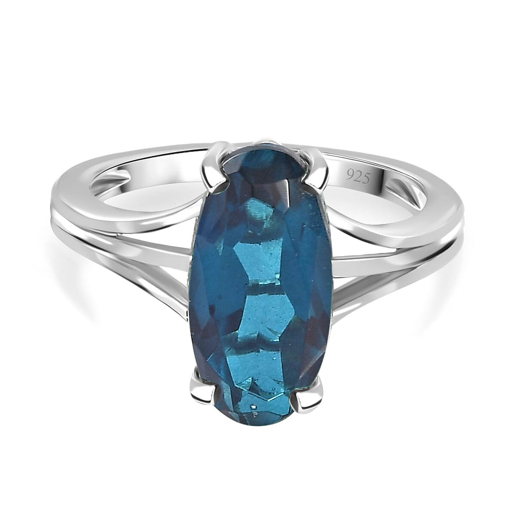 Indicolite Triplet Quartz Solitaire Ring in Platinum Overlay Sterling Silver 3.46 Ct