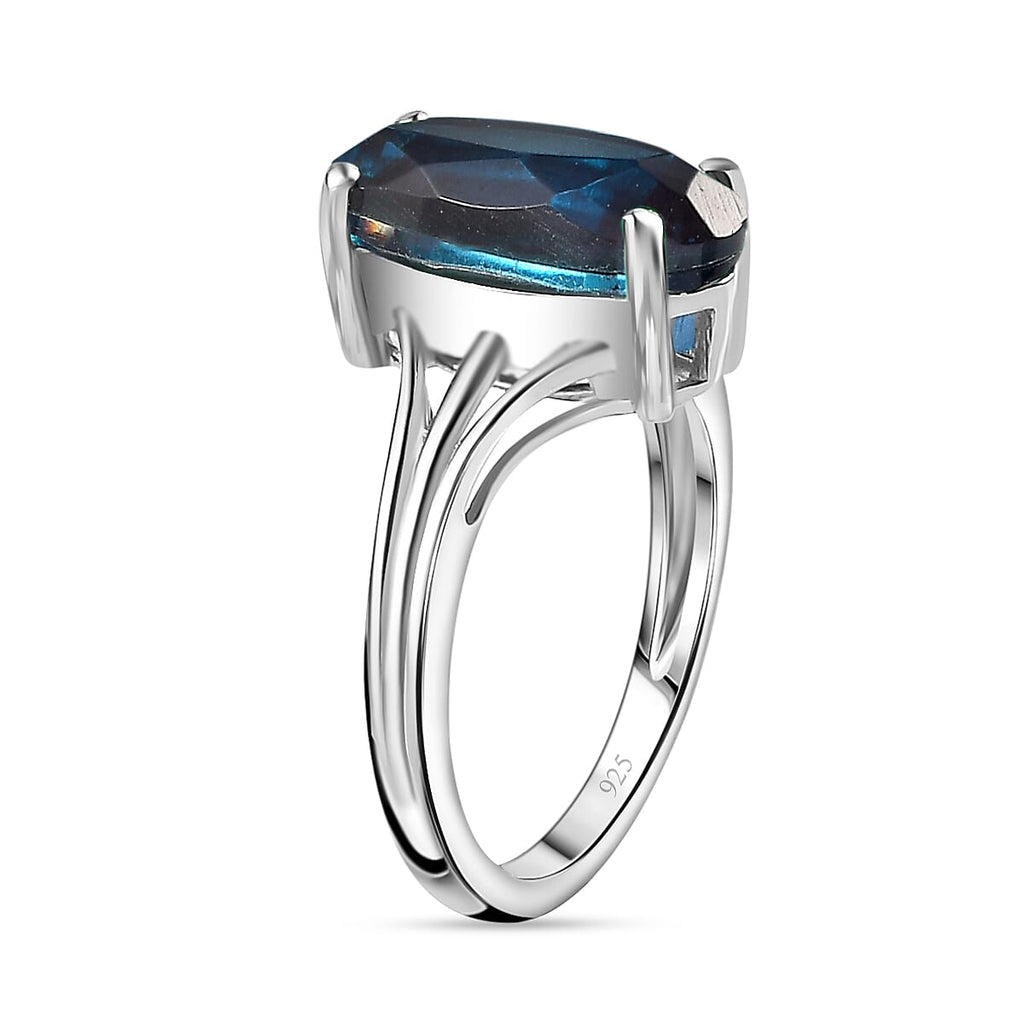 Indicolite Triplet Quartz Solitaire Ring in Platinum Overlay Sterling Silver 3.46 Ct