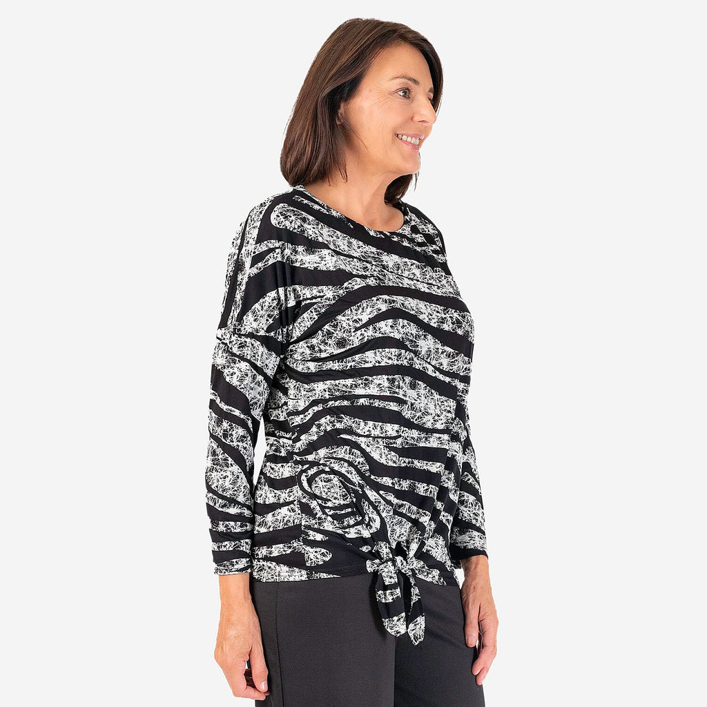 Indigo - Co Viscose Tie Front Top (Size L) - Marble