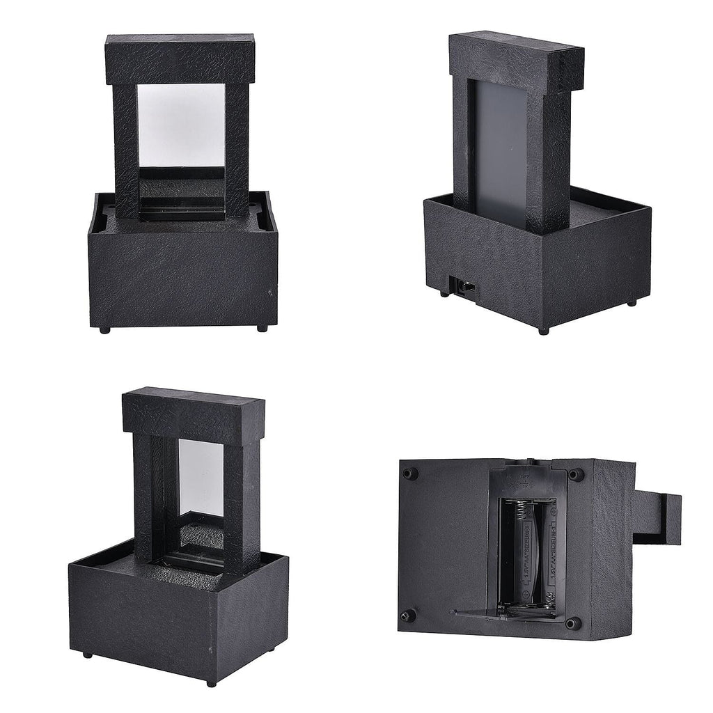 Mini Waterfall Fountain Decor with LED Light - USB Cable (Requires 2xAA Battery Not Inc.) - Black