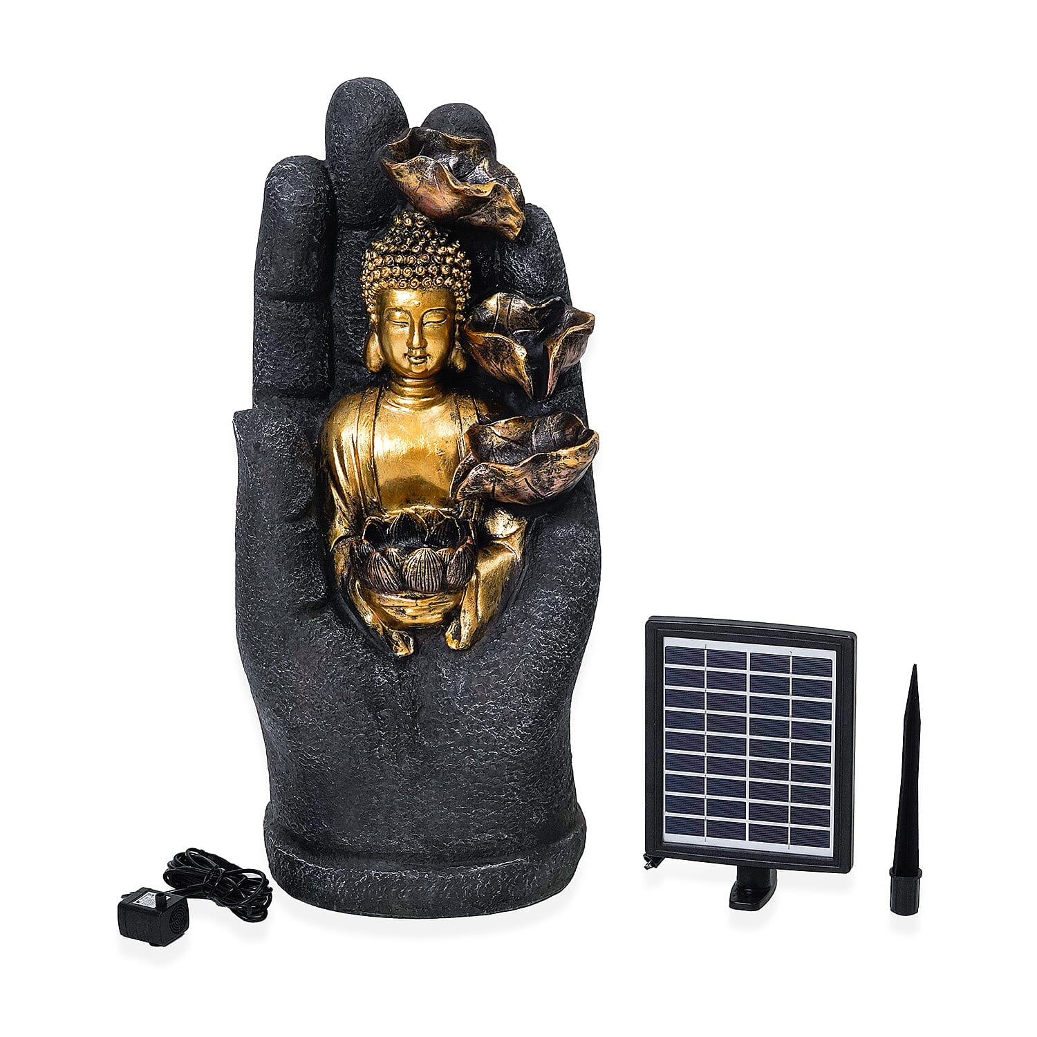 Solar Buddha with Lotus Flower Fountain and LED Light  - Grey 7595222 0