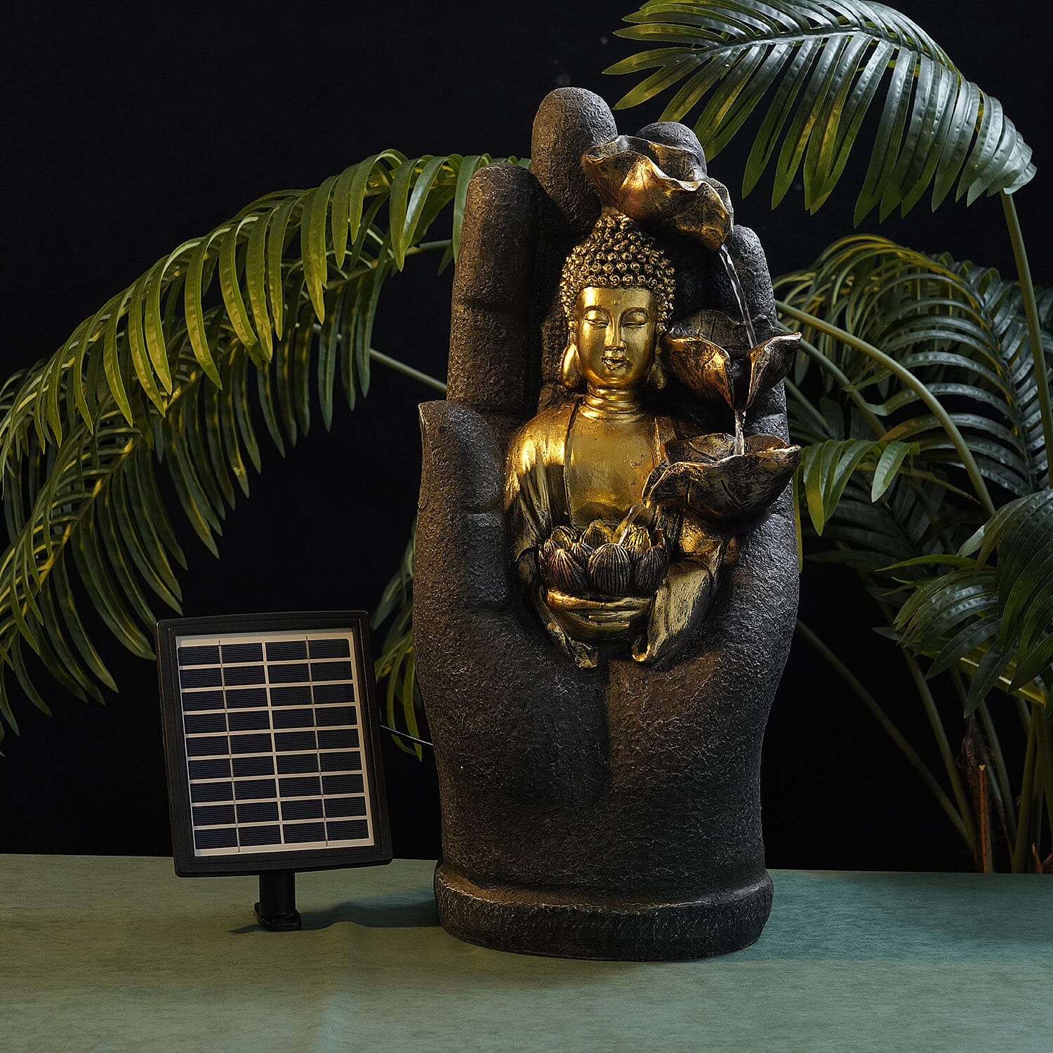 Solar Buddha with Lotus Flower Fountain and LED Light  - Grey 7595222 2