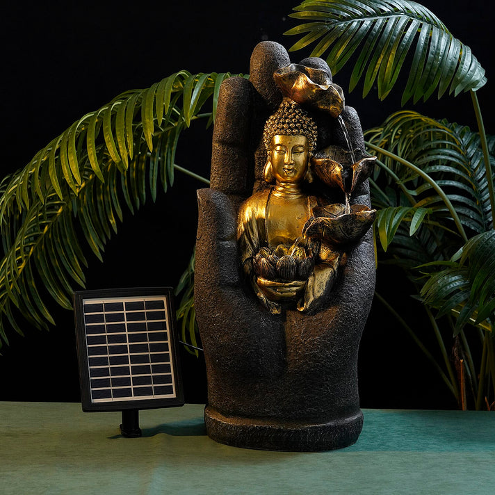 Solar Buddha with Lotus Flower Fountain and LED Light  - Grey 7595222 2