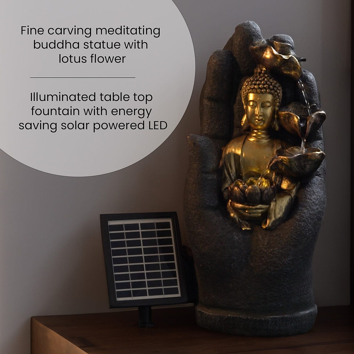 Solar Buddha with Lotus Flower Fountain and LED Light  - Grey 7595222 5