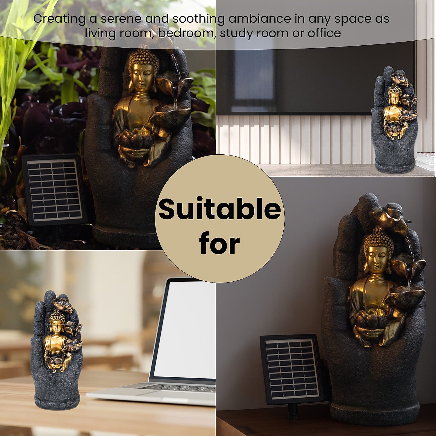 Solar Buddha with Lotus Flower Fountain and LED Light  - Grey 7595222 6