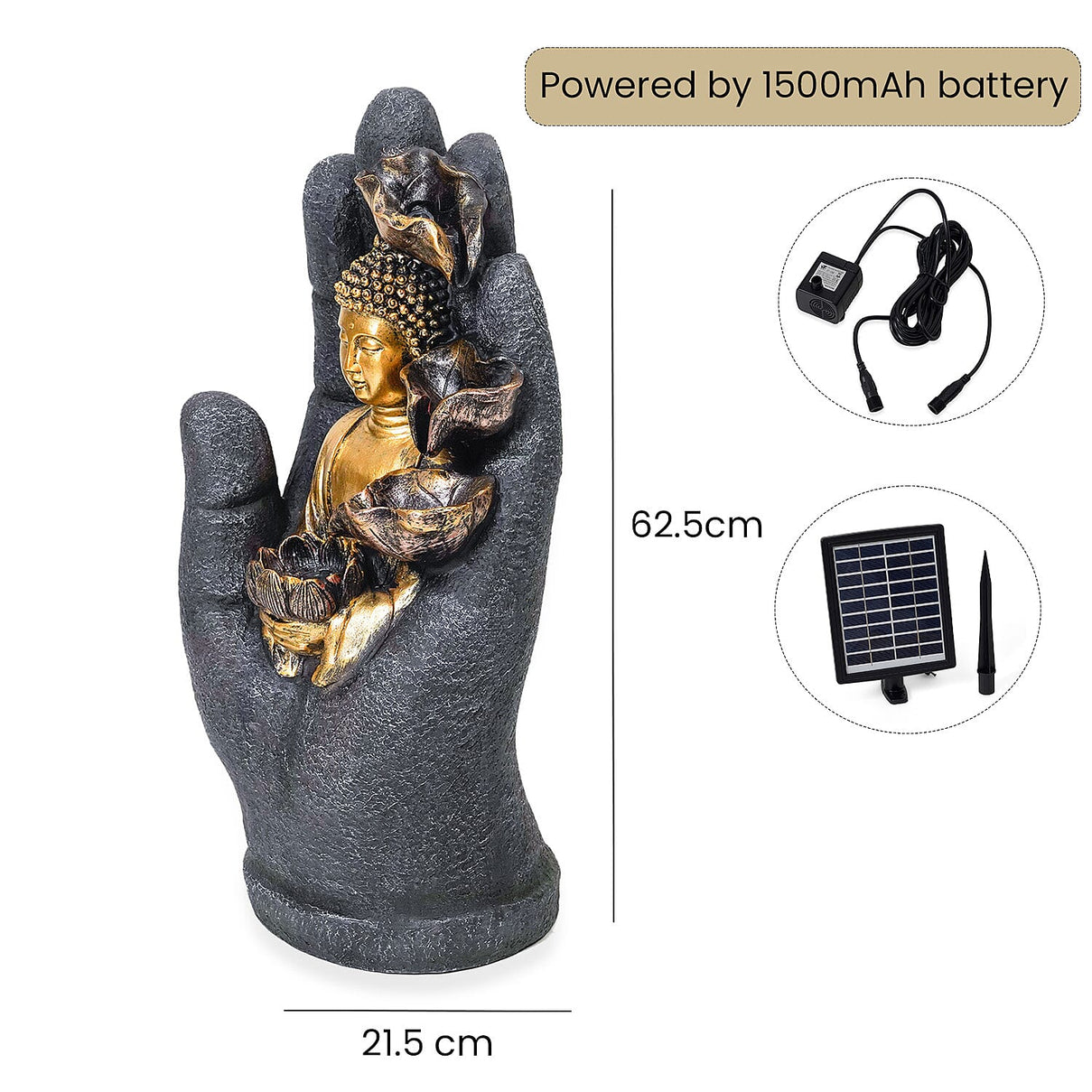 Solar Buddha with Lotus Flower Fountain and LED Light  - Grey 7595222 7