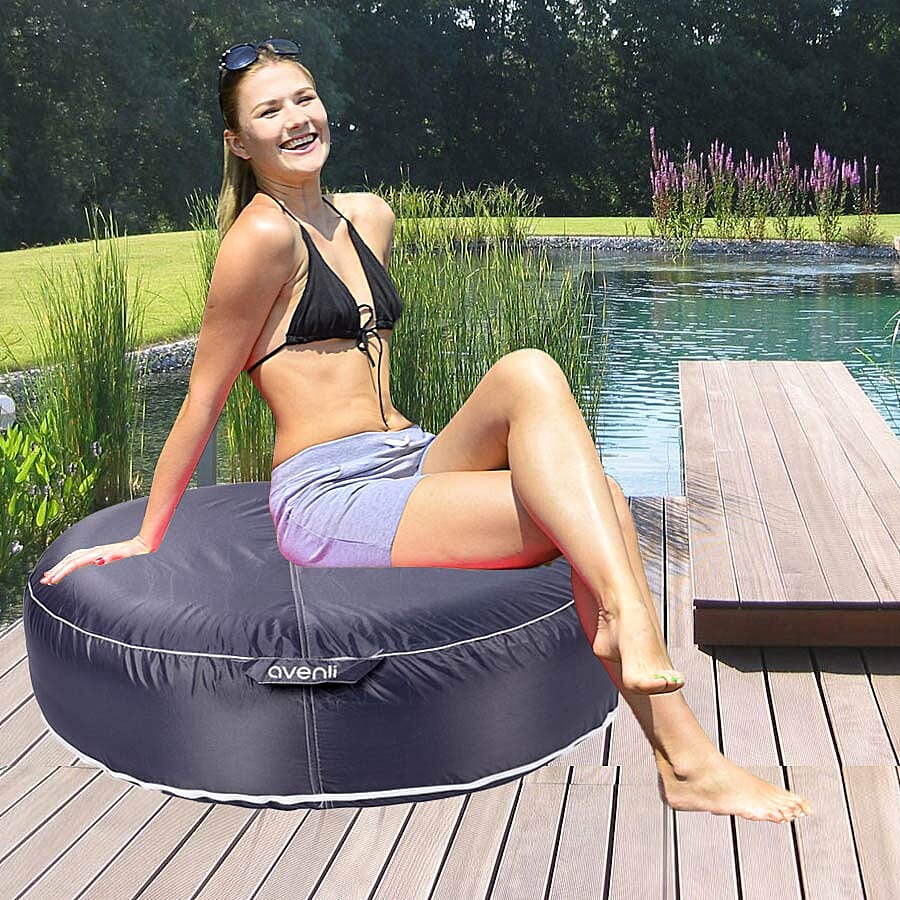 Indoor Outdoor Inflatable Round Pouffe - Grey 3589260 2
