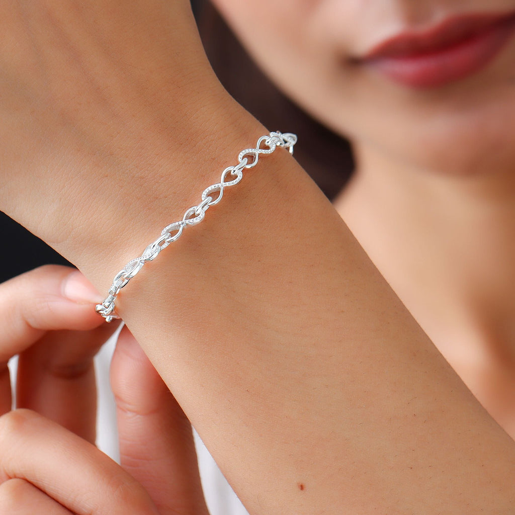 Designer Inspired - Infinity Knot Bracelet (Size 6.5) with Lobster Clasp in Platinum Overlay Sterling Silver