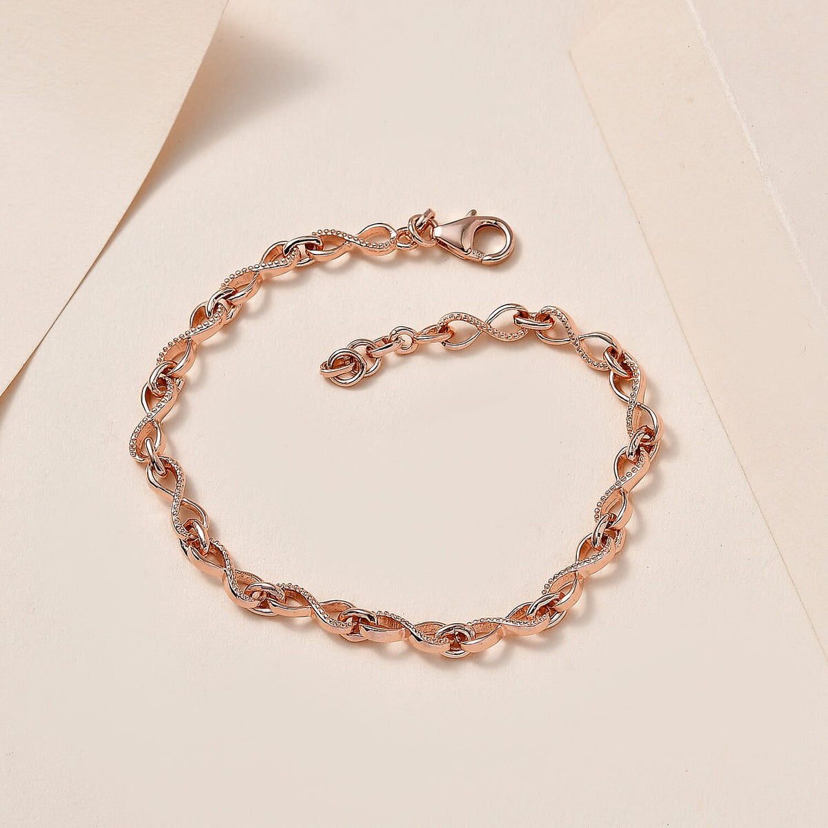 Infinity Link Bracelet Size 7.5 with Extender in Rose Gold Plated Sterling Silver, Silver Wt. 6.82 Gms V32566449 2