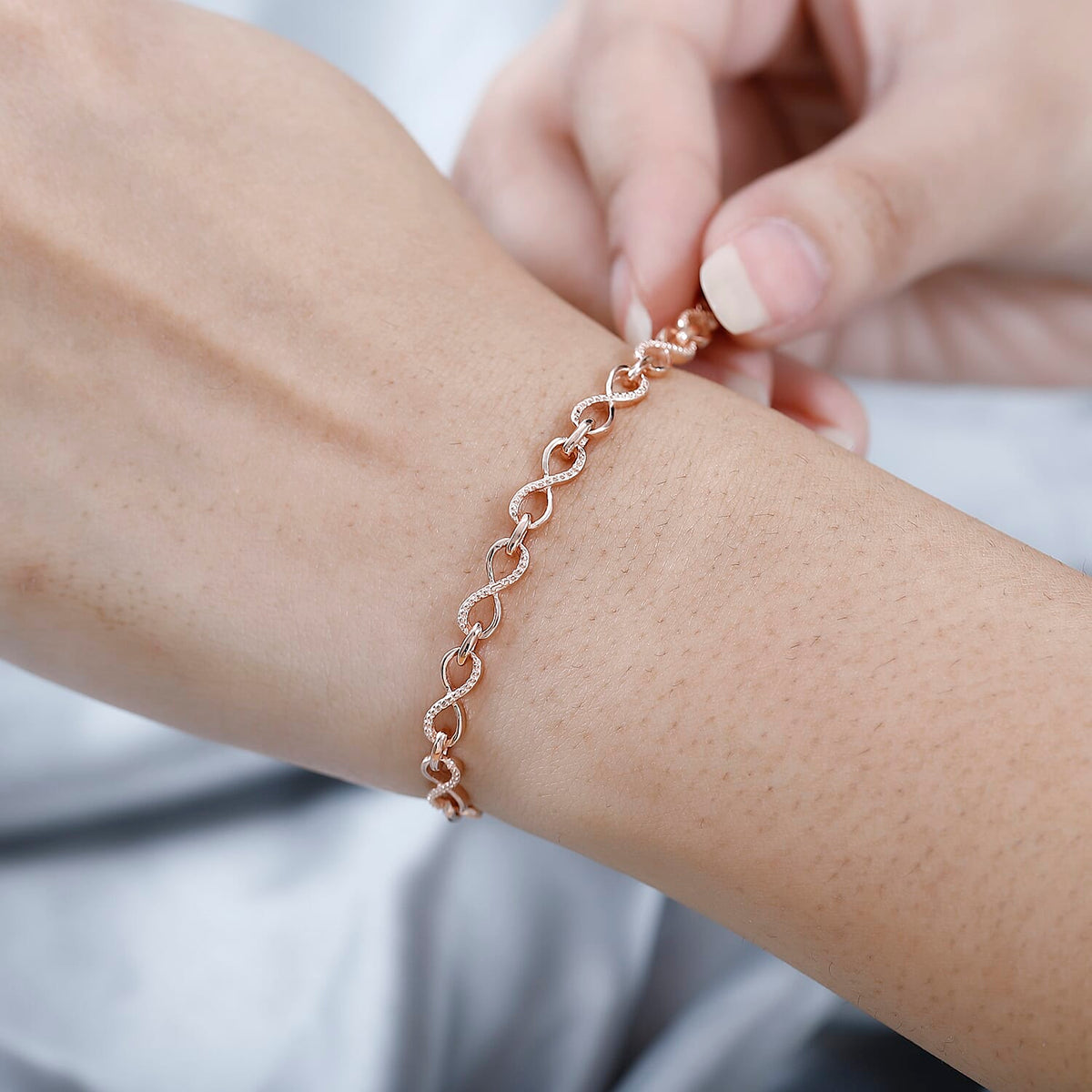 Infinity Link Bracelet Size 7.5 with Extender in Rose Gold Plated Sterling Silver, Silver Wt. 6.82 Gms V32566449 3