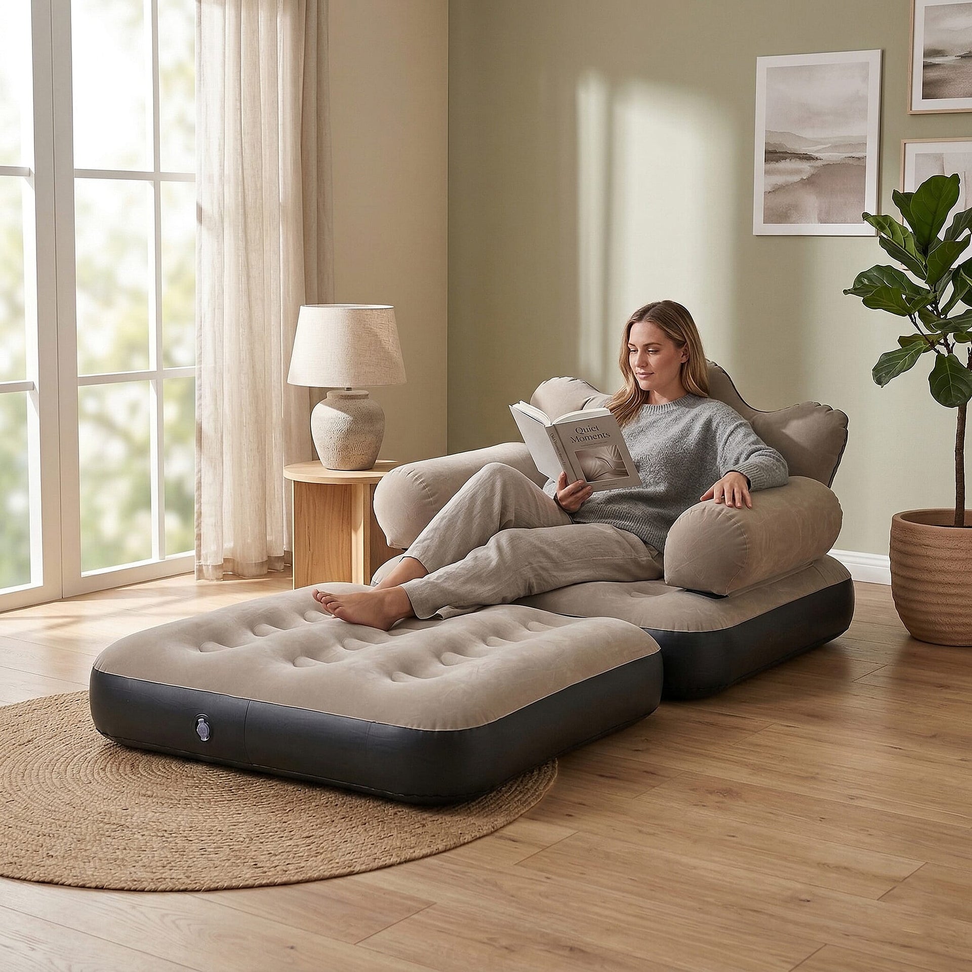 Inflatable Reclining Couch Sofa Bed with Armrest (178 cm) - Beige 8377487 2