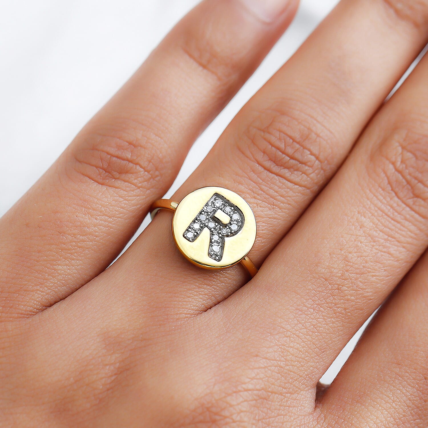 Initial-K White Diamond Ring in Rose Gold Plated Sterling Silver 7455797 9