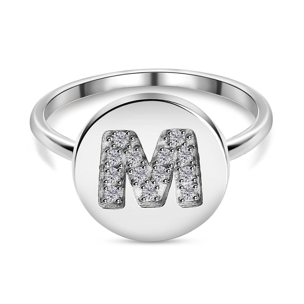 Diamond Initial M Ring in Platinum Overlay Sterling Silver