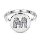 Diamond Initial M Ring in Platinum Overlay Sterling Silver