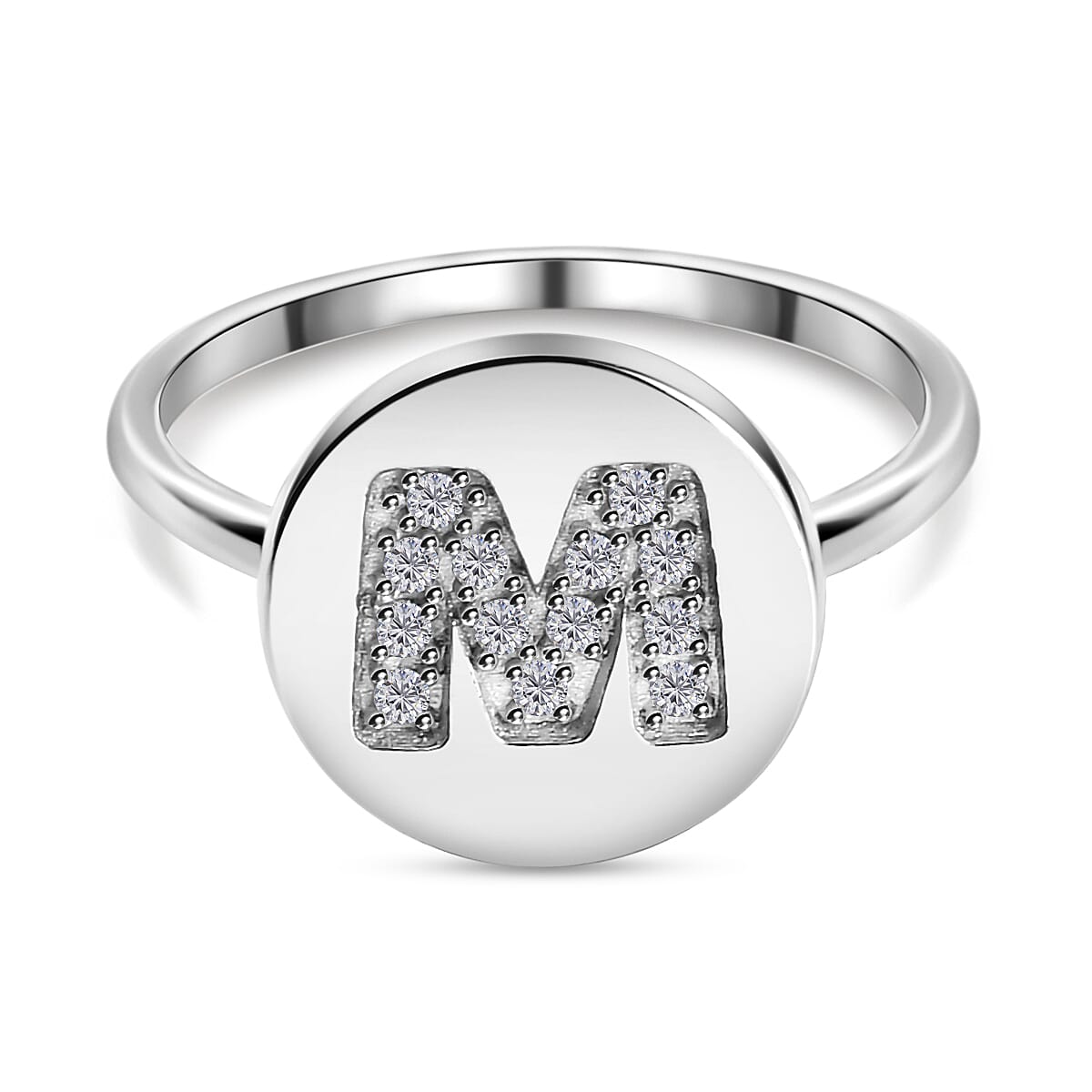 Initial-M White Diamond Ring in Platinum Plated Sterling Silver, 0.05 Ct. 7455964 0