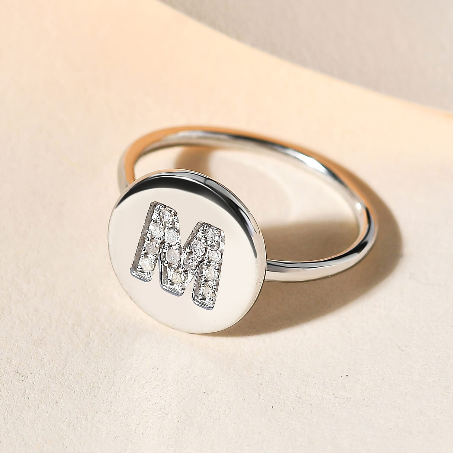 Initial-M White Diamond Ring in Platinum Plated Sterling Silver, 0.05 Ct. 7455964 2