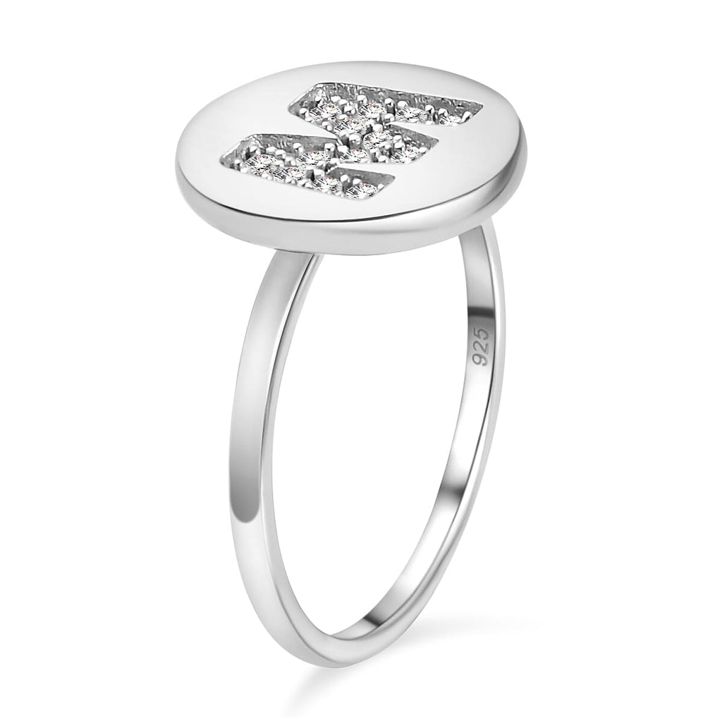 Diamond Initial M Ring in Platinum Overlay Sterling Silver