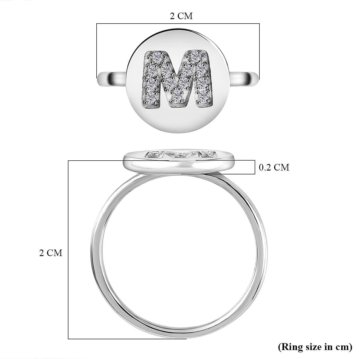 Initial-M White Diamond Ring in Platinum Plated Sterling Silver, 0.05 Ct. 7455964 6