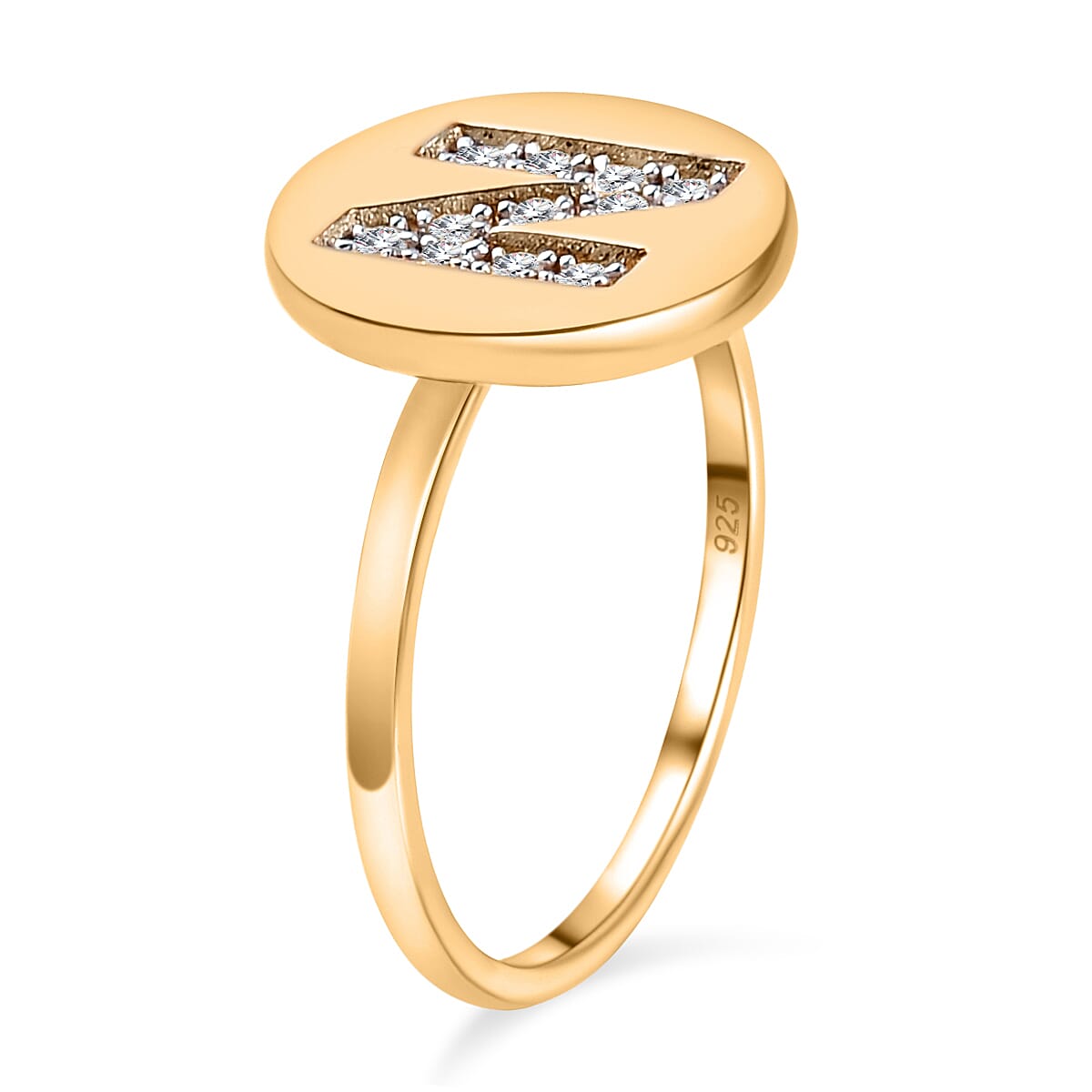 Initial-N White Diamond Ring in Yellow Gold Plated Sterling Silver 7455889 4