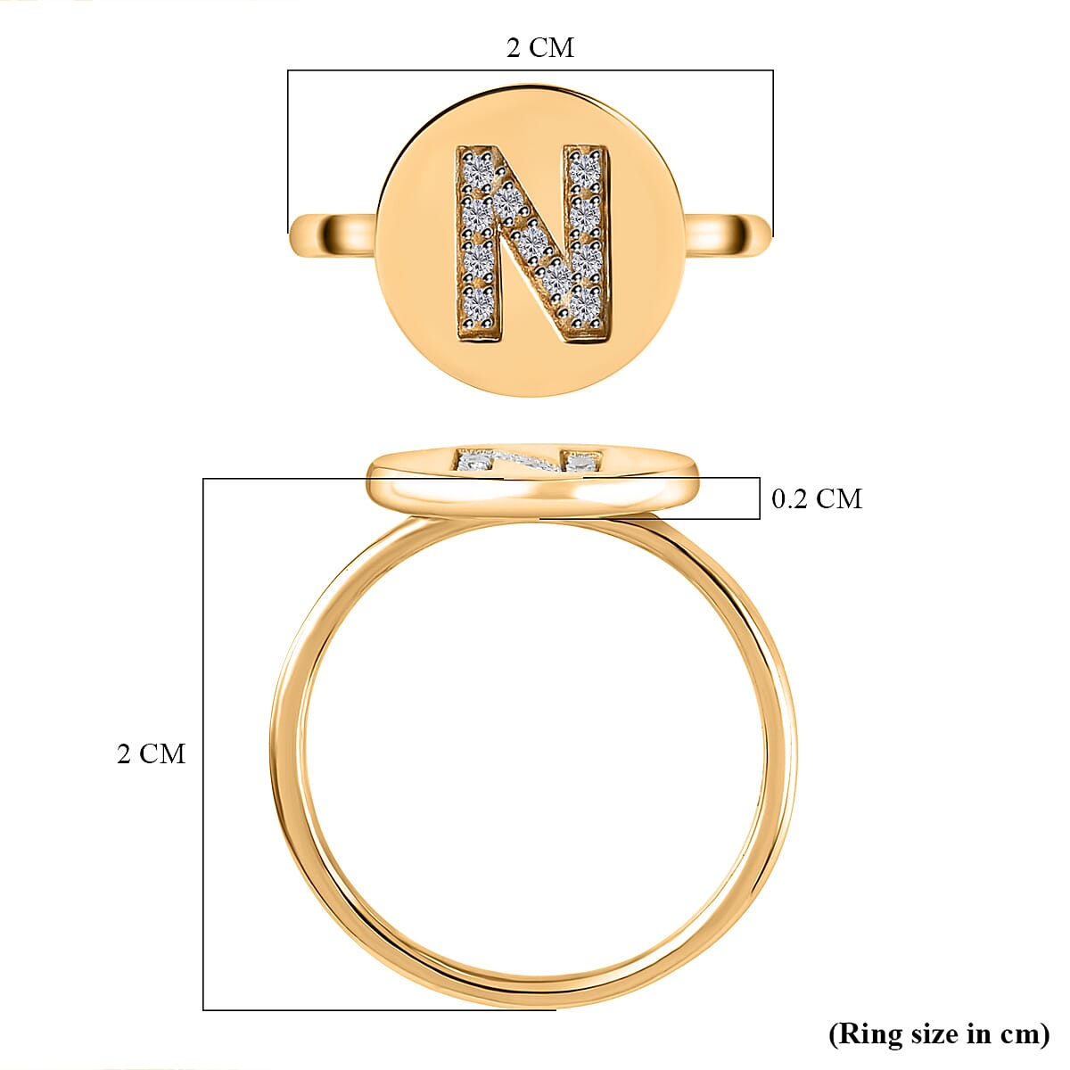 Initial-N White Diamond Ring in Yellow Gold Plated Sterling Silver 7455889 6