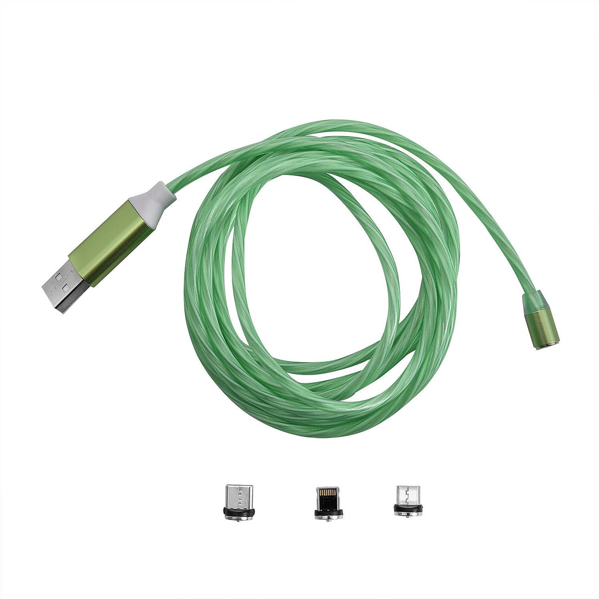 Intelligent 3-in-1 Magnetic USB Cable with Flowing LED Light - Green 7924453 8