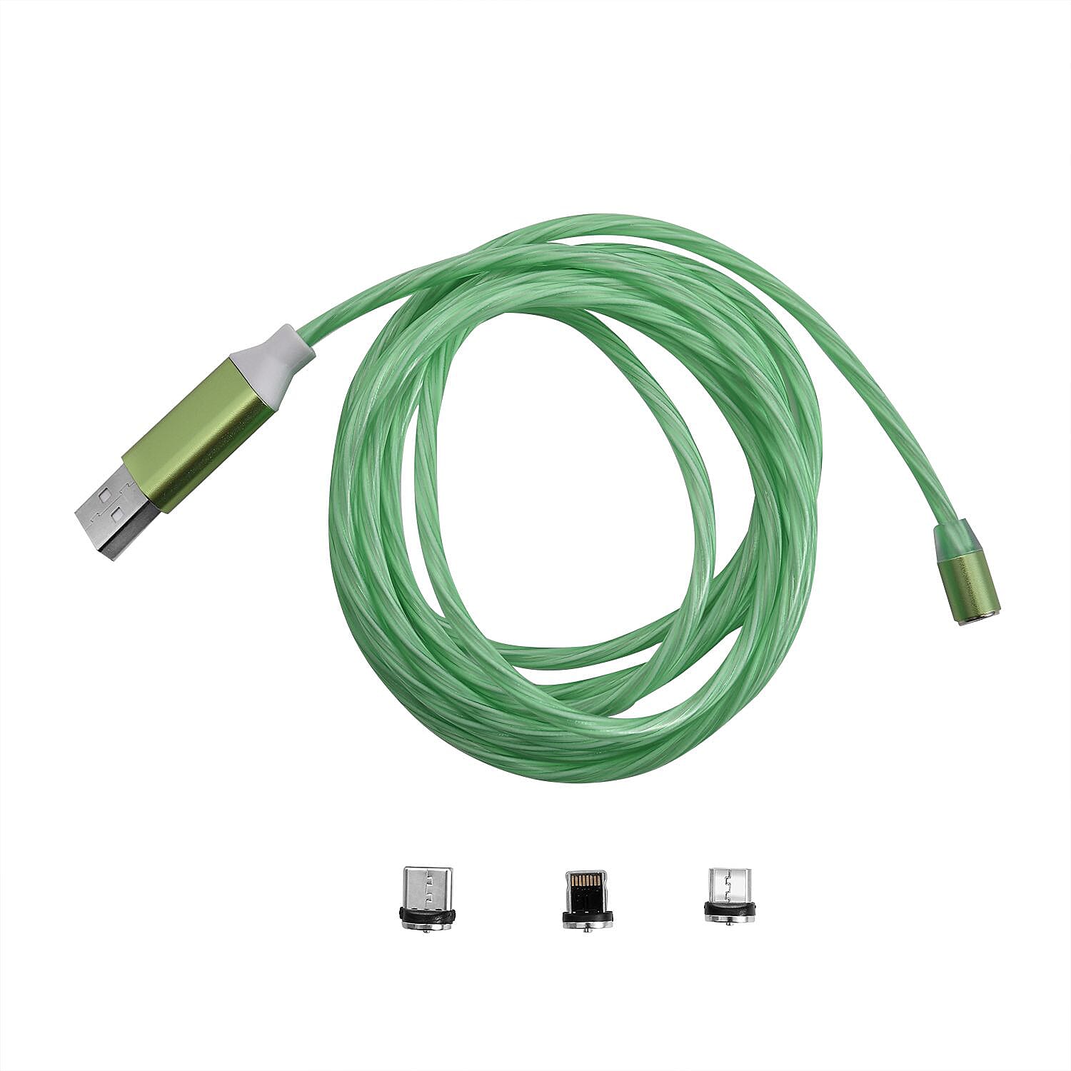 Intelligent 3-in-1 Magnetic USB Cable with Flowing LED Light - Green 7924453 8