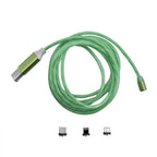 3 in 1 Magnetic Charging USB Cable with Flowing LED Light (Size 2x1 m) - Green