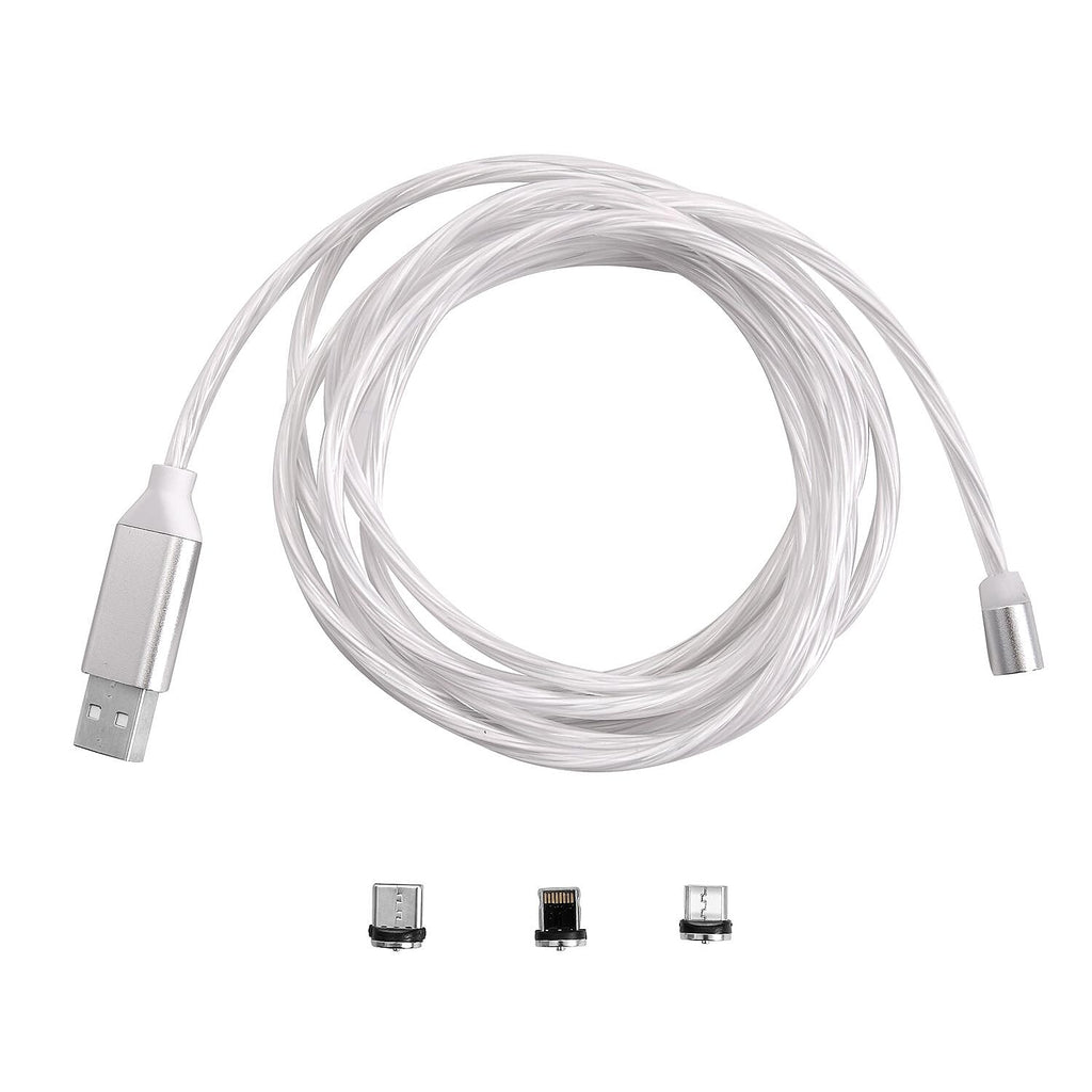 3 in 1 Magnetic Charging USB Cable with Flowing LED Light (Size 2x1 m) - White