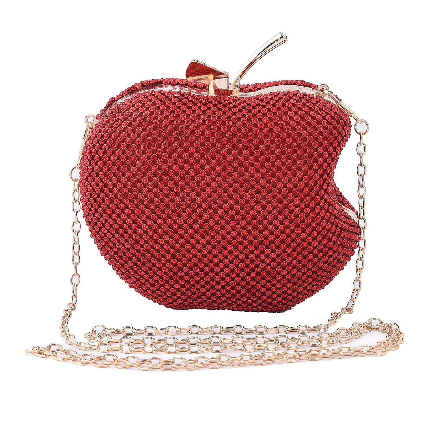 Apple Clutch Bag with Long Chain Strap &amp; Toggle Clip - Red 7513272 5