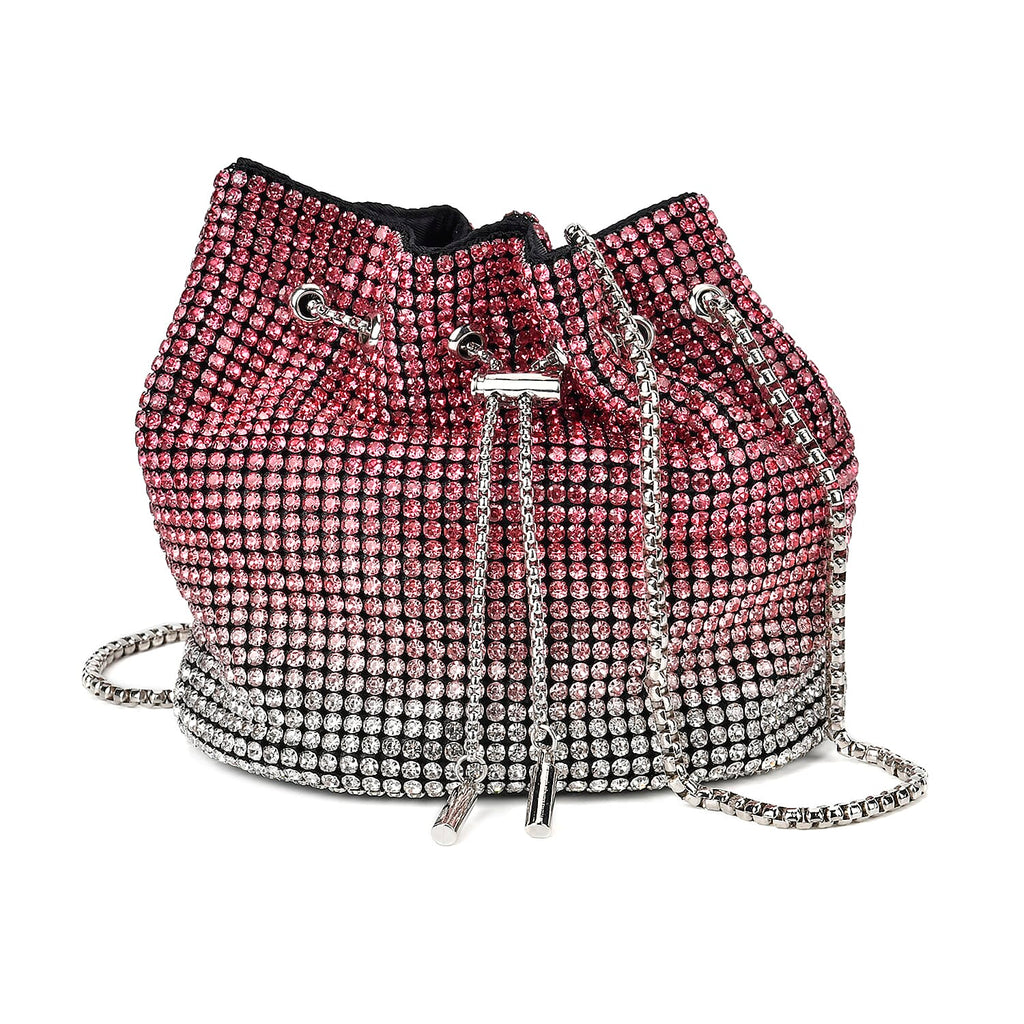 Gradient colour crystal drawstring bucket bag (Size 17x11x17 cm) - Red & Yellow