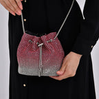 Gradient colour crystal drawstring bucket bag (Size 17x11x17 cm) - Red & Yellow