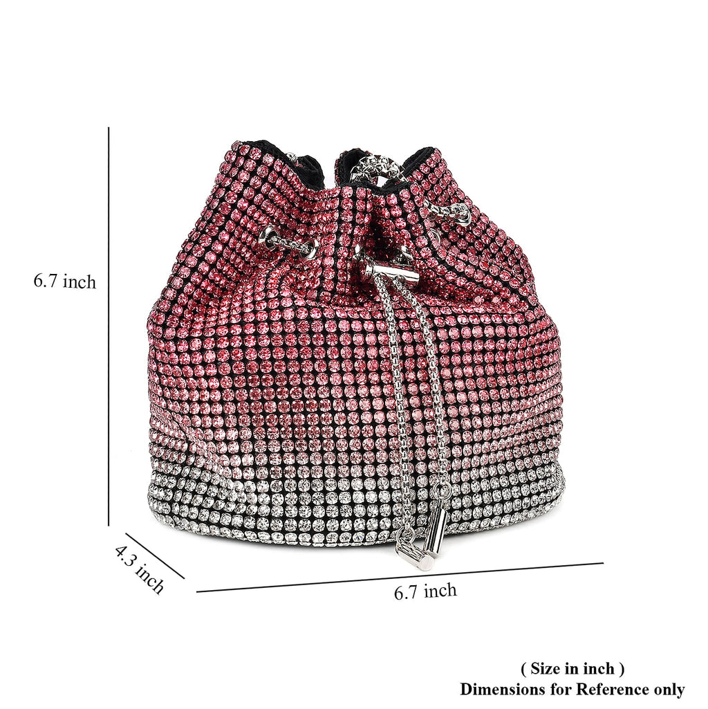 Gradient colour crystal drawstring bucket bag (Size 17x11x17 cm) - Red & Yellow