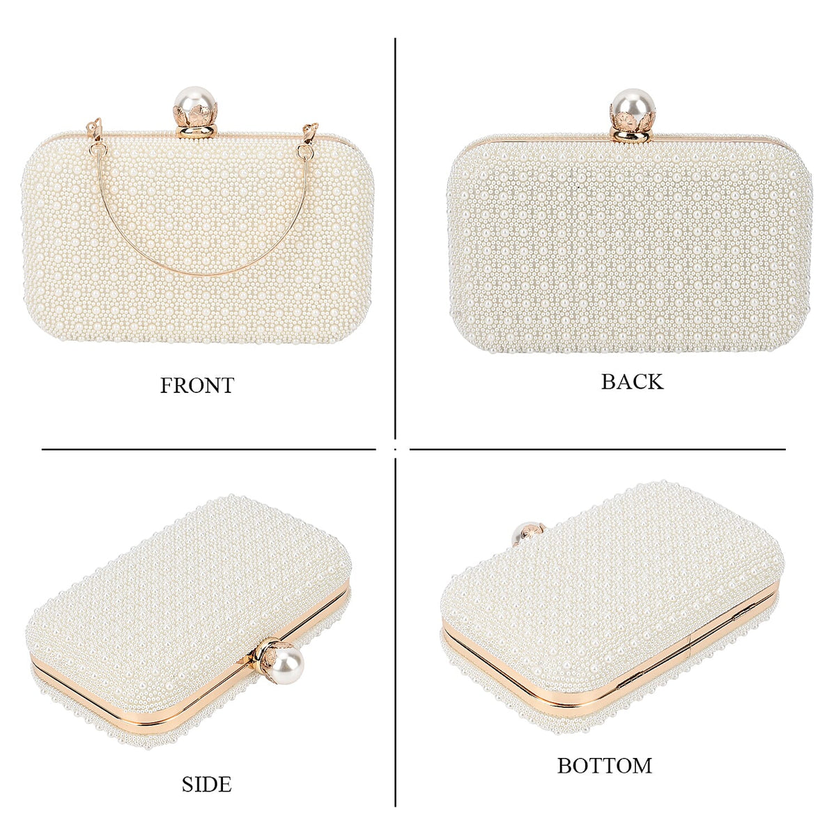 Closeout Deal - Imitation Pearl Embellished Evening Clutch with Chain Strap - White 7616133 3