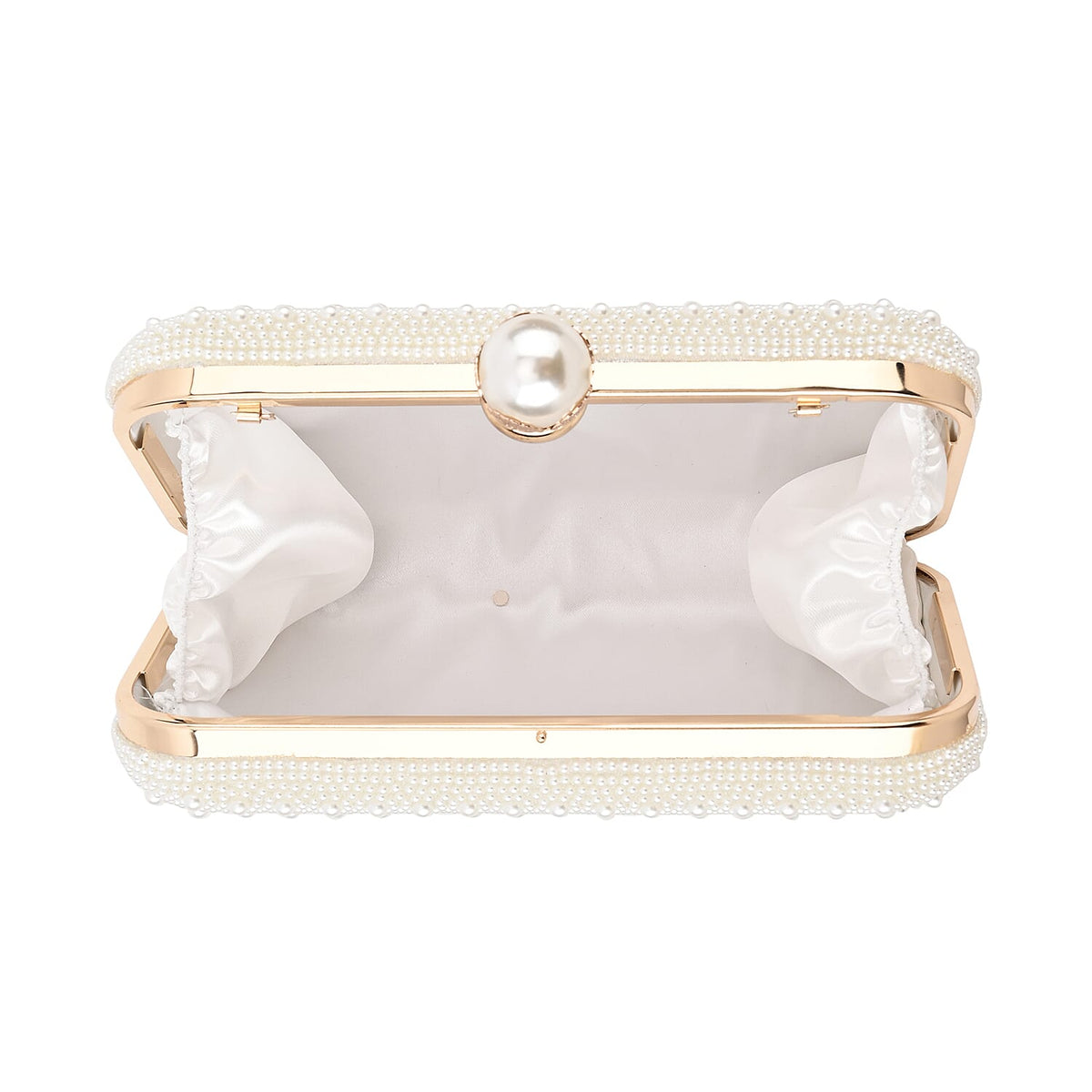 Closeout Deal - Imitation Pearl Embellished Evening Clutch with Chain Strap - White 7616133 4