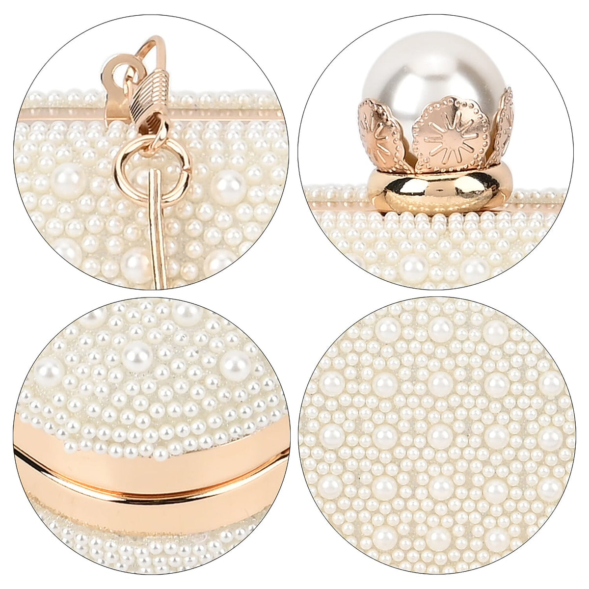 Closeout Deal - Imitation Pearl Embellished Evening Clutch with Chain Strap - White 7616133 5