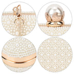 Closeout Deal - Imitation Pearl Embellished Evening Clutch with Chain Strap - White