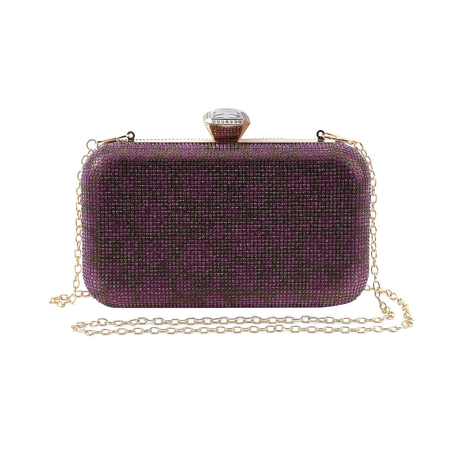 Circle Pattern Iron Clutch with Chain - Coffee and Purple 7063118 0