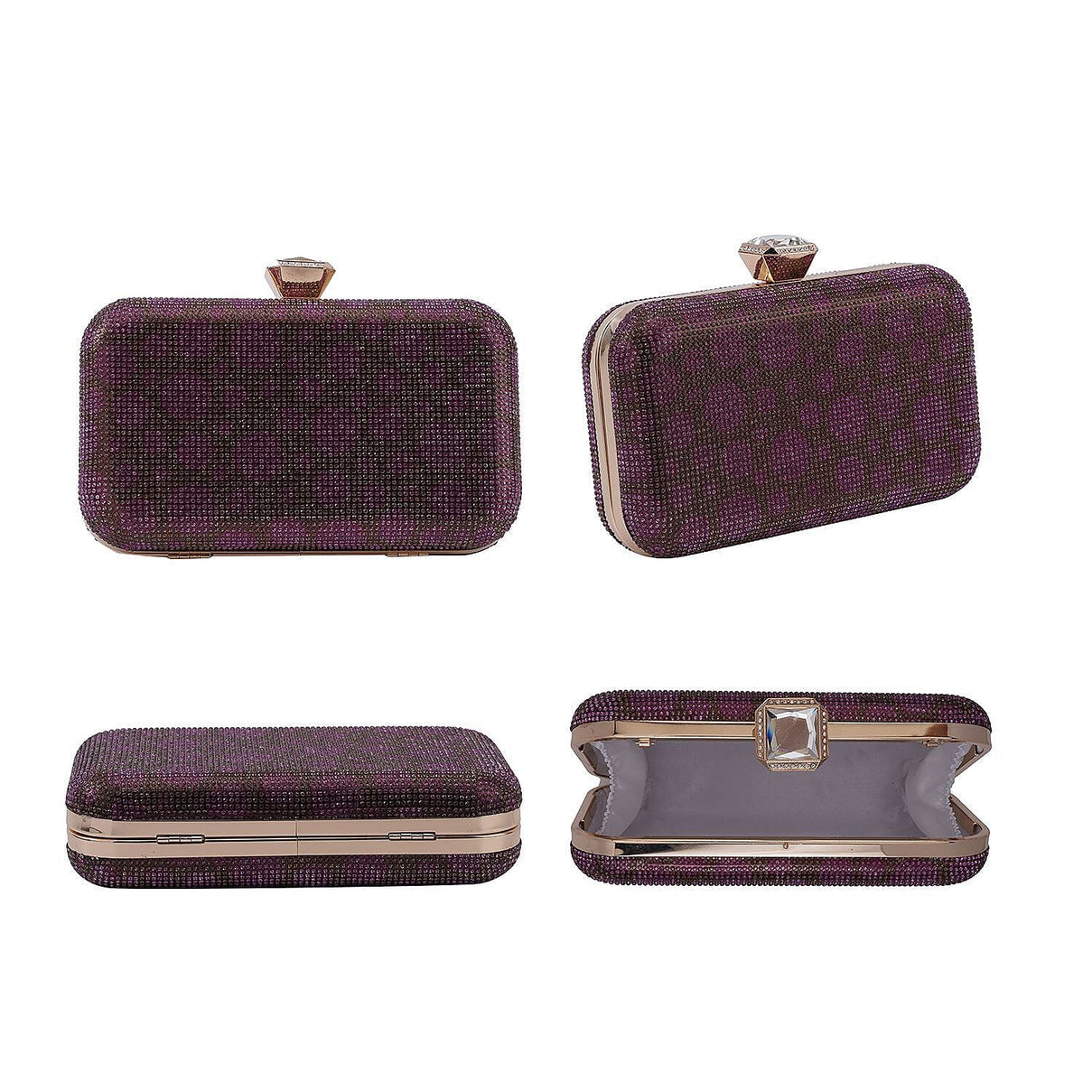 Circle Pattern Iron Clutch with Chain - Coffee and Purple 7063118 4