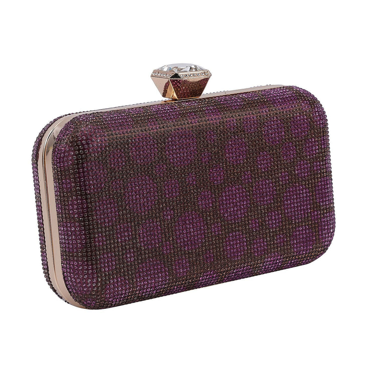 Circle Pattern Iron Clutch with Chain - Coffee and Purple 7063118 7