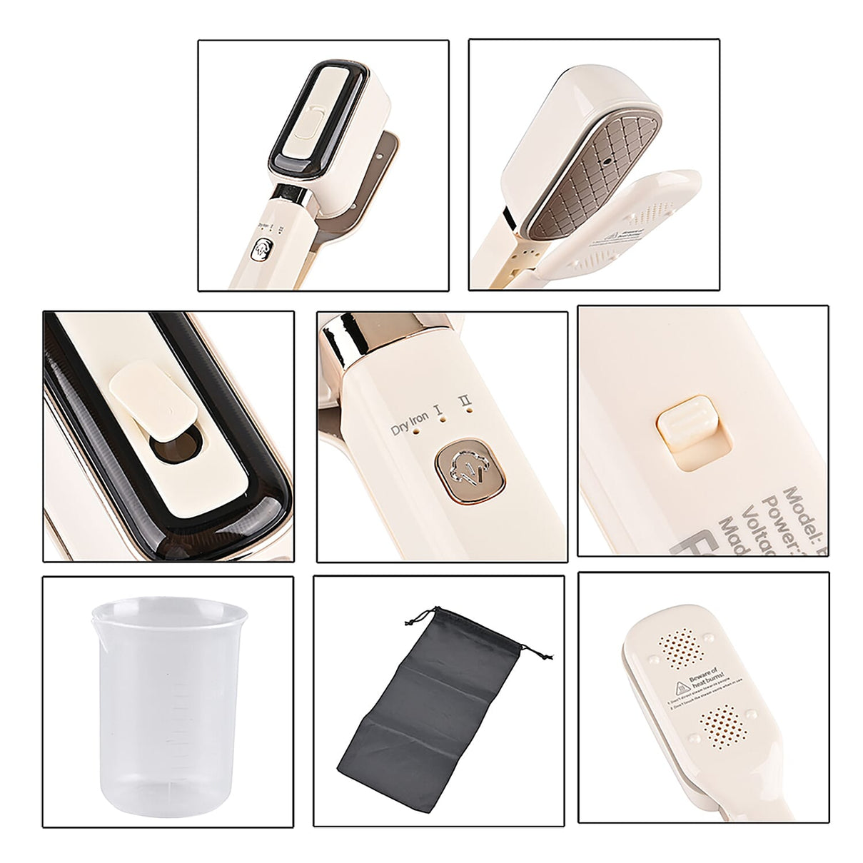 LIVMORE Handheld Garment Steamer (1000W) - 180Degree Rotatable Panel for Vertical &amp; Flat Ironing - 60ML Transparent Water Tank - Beige 8416286 9