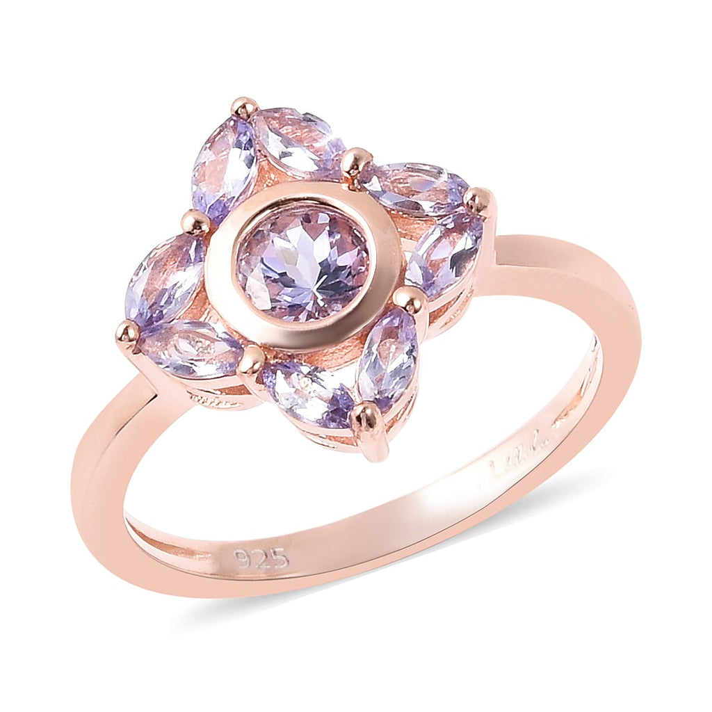 Isabella Liu Floral Collection - Tanzanite Floral Ring in Rose Gold Overlay Sterling Silver
