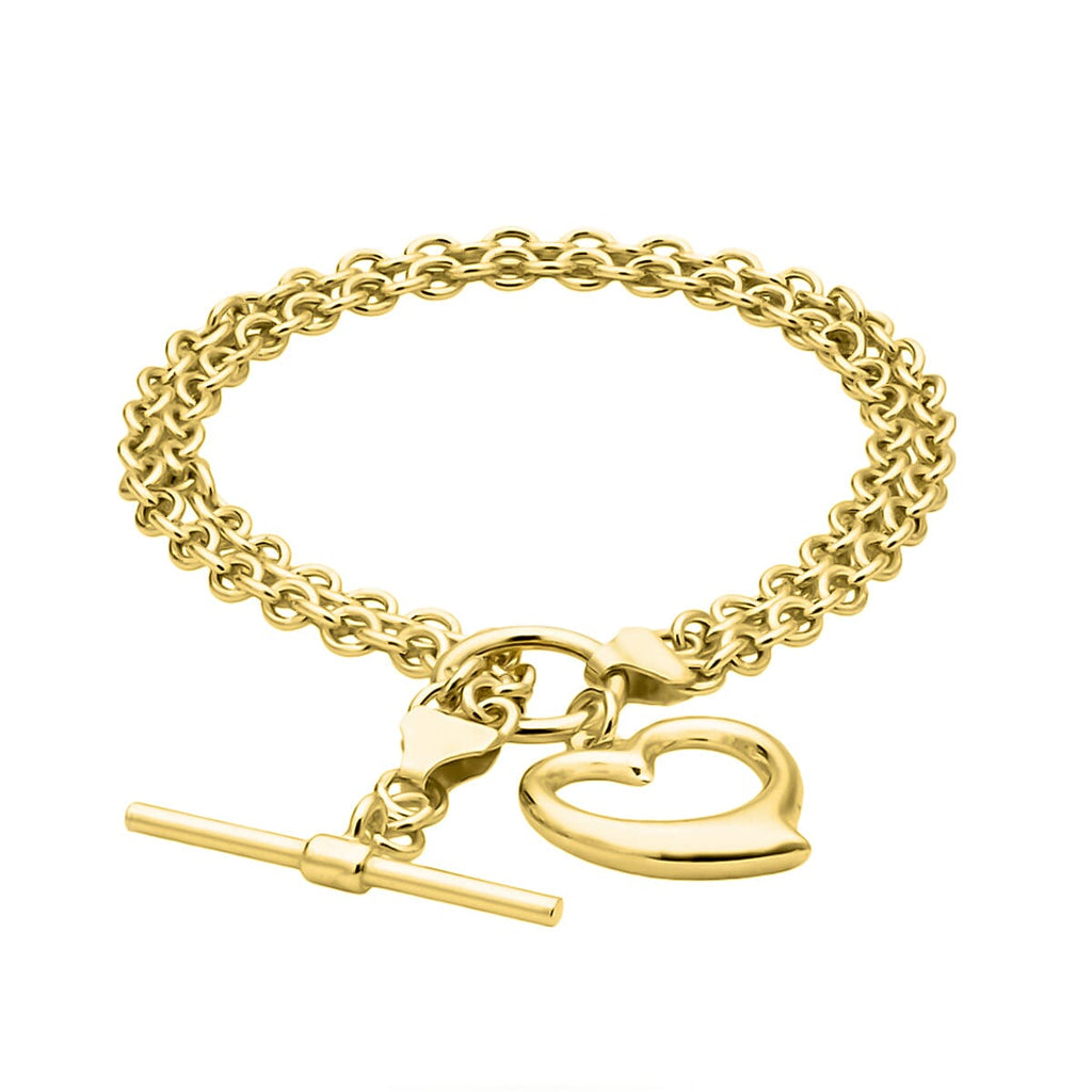 Italian Closeout -9K Yellow Gold HEART 2-STRAND BELCHER T-BAR BRACELET (Size - 7.5),Gold wt 5.05 Gms