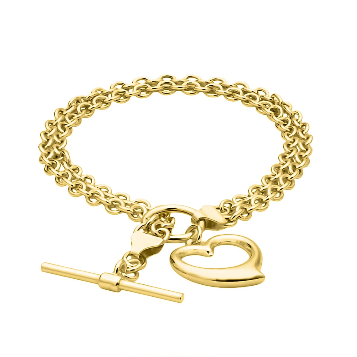 Italian Closeout -9K Yellow Gold Heart 2-Strand Belcher Necklace or T-Bar Bracelet (Size - 7.5), Gold wt 5.05 Gms 7725502 5